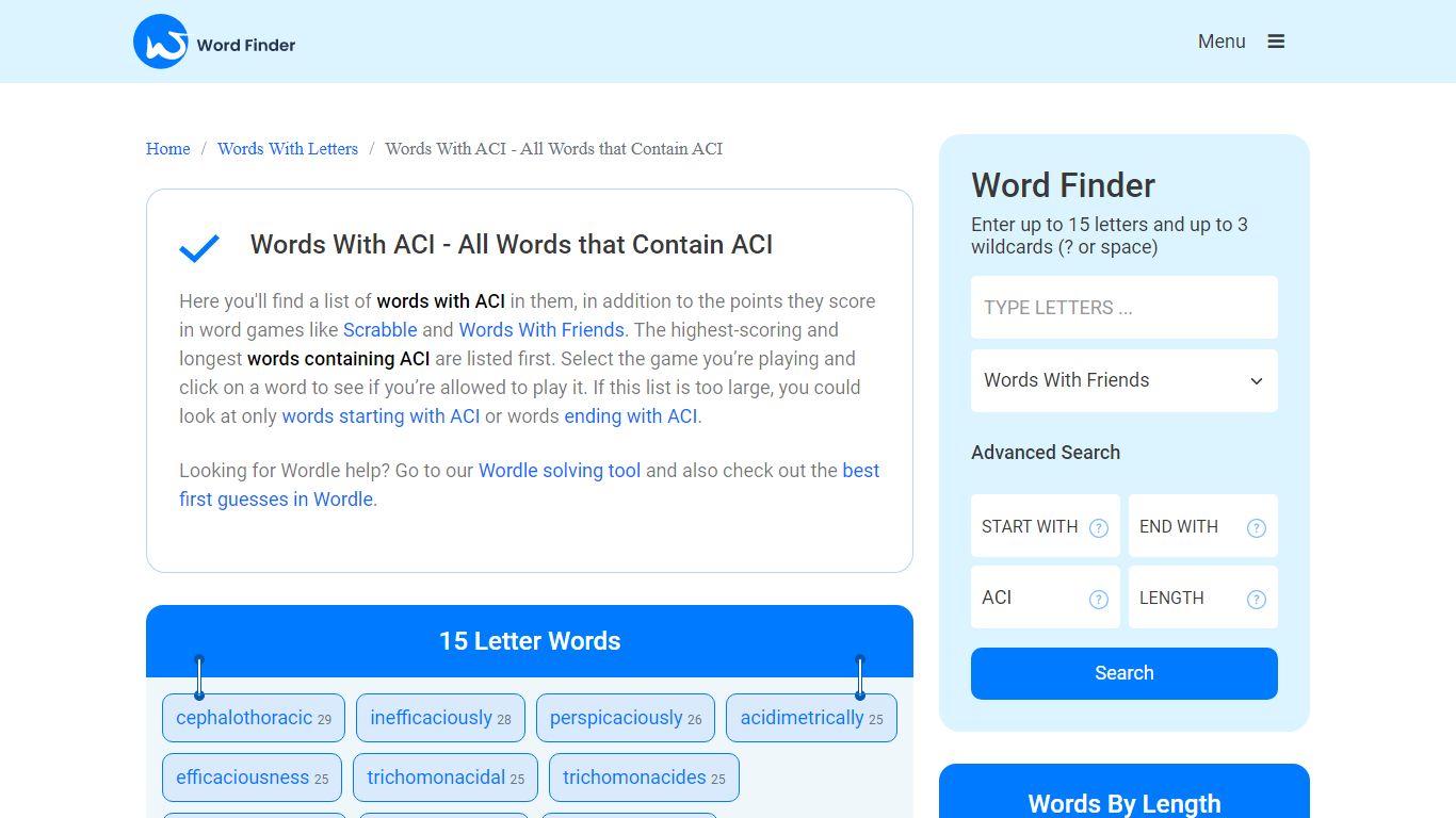 Words With ACI - All Words that Contain ACI - Word Finder