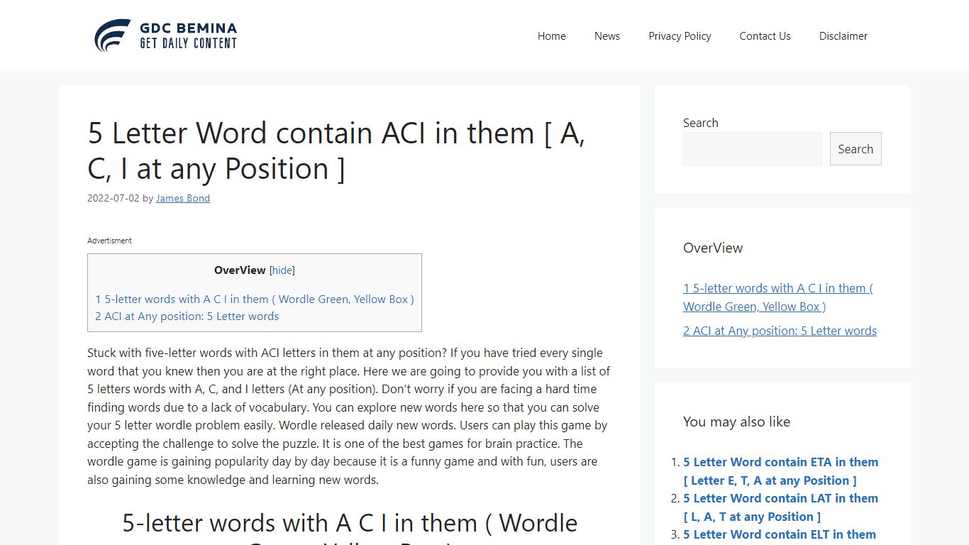 5 Letter Word contain ACI in them [ A, C, I at any Position ]