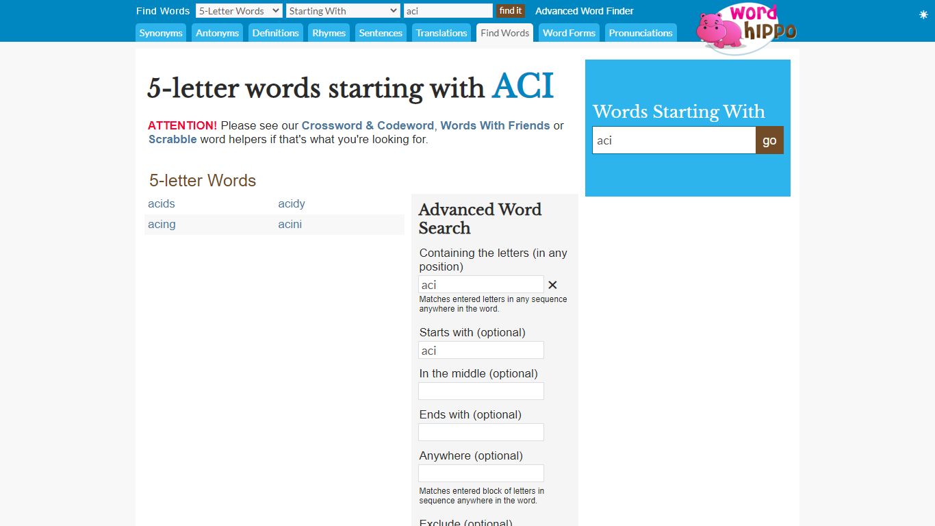 5-letter words starting with ACI - WordHippo