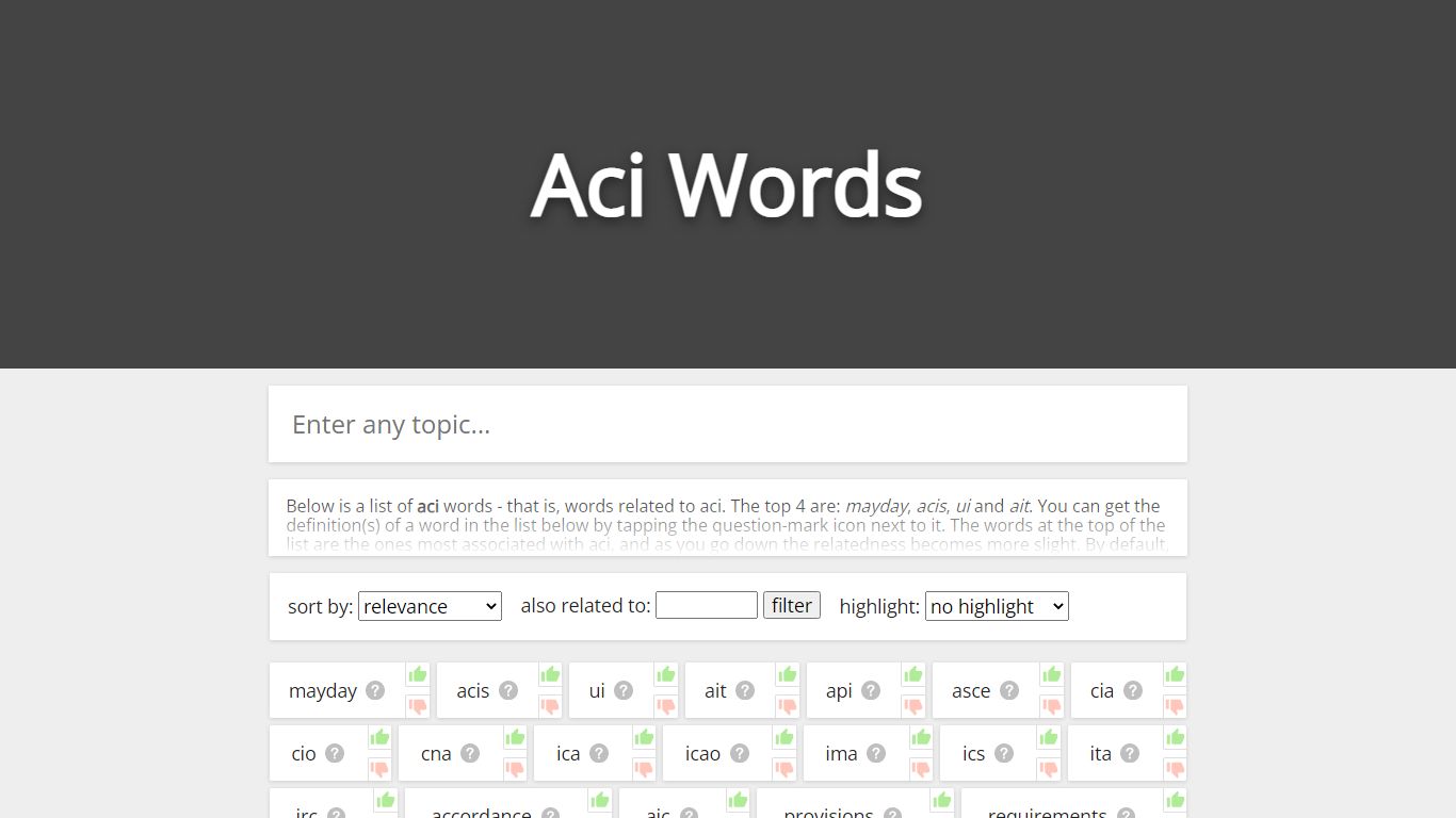 Aci Words - 85 Words Related to Aci