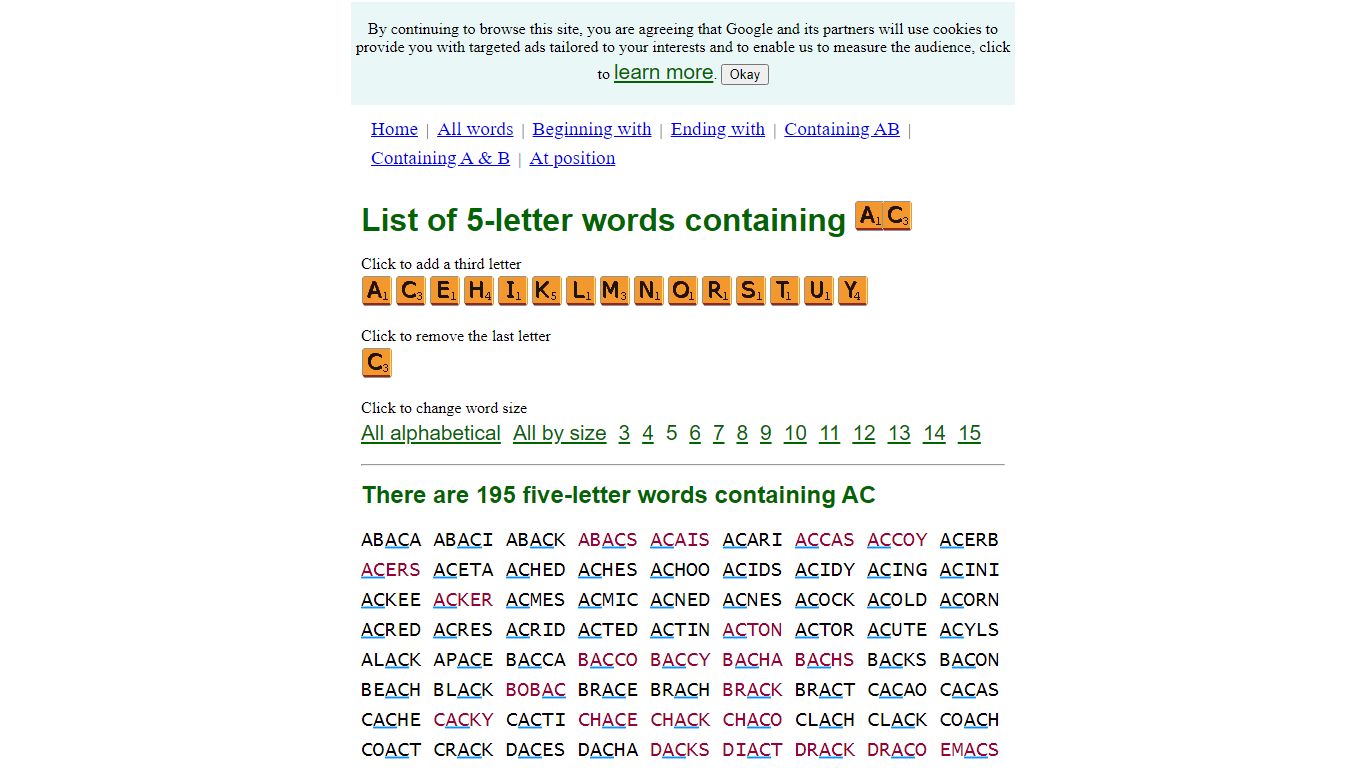 All 5-letter words containing AC - Best Word List